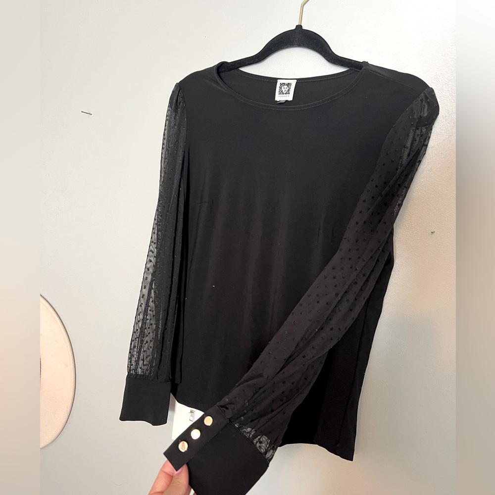 black top sheer sleeve with dots - dressy blouse